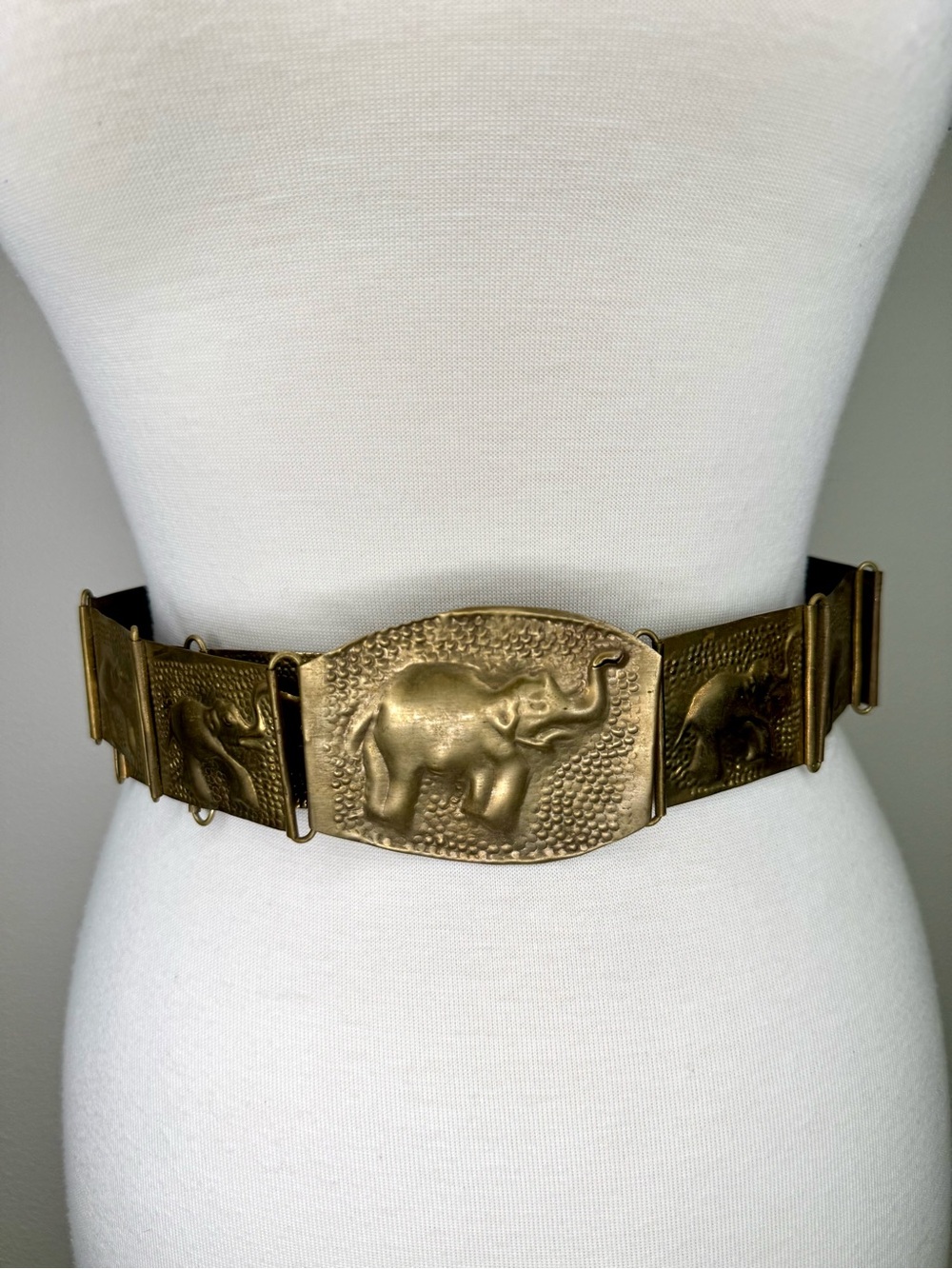Vtg Elephant Belt Brass Paneled Adjustable Sizing metal Waist Accessories